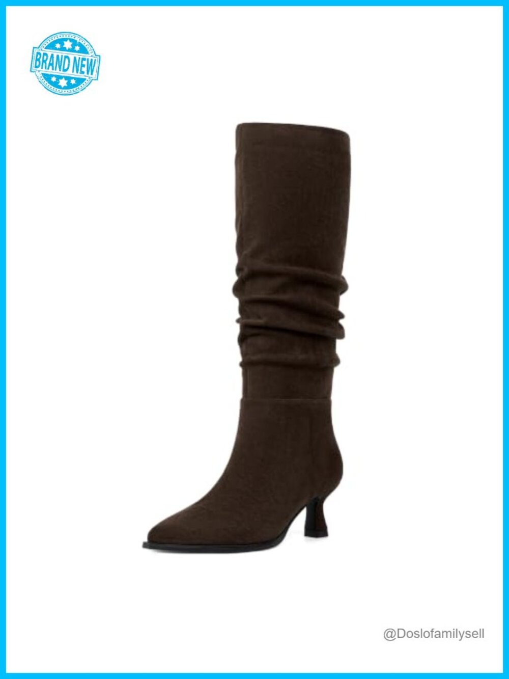Kitten Heel Knee High Boots Women Faux Suede Pointed Toe Side Zip